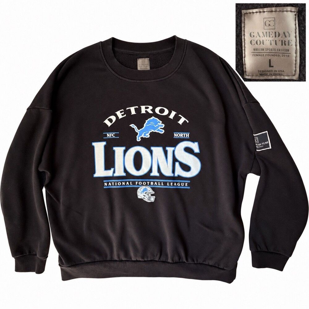 Detroit Lions Gameday Couture Sweatshirt Women L Black NFL Oversized Crewneck
